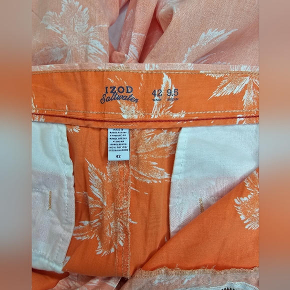 IZOD Saltwater Shorts Orange Salmon Coral Tropical Palm Tree Cotton Size 42 - Picture 3 of 4